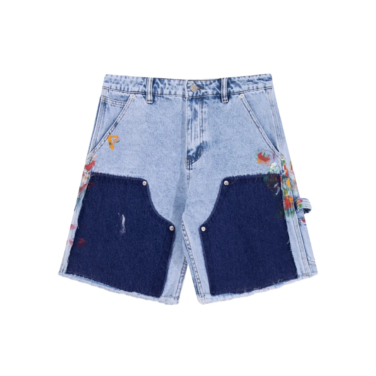 668#Gallery Dept New Splashed Ink Splashed Paint Logging Pants Spliced ​​Cargo Pants Washed Jeans Shorts Beautiful Trendy Five-Fifth Pants Versatile Casual Pants Blue Black Gray Khaki S~XL P250